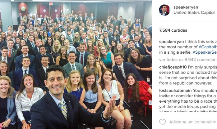 Presidente da Câmara dos EUA é criticado por post com “selfie com menos diversidade da história”